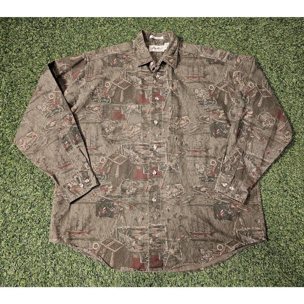 VTG Mens Eddie Bauer Outdoor Cabin Hunting Fishing Elkhorn Canvas Shirt XL